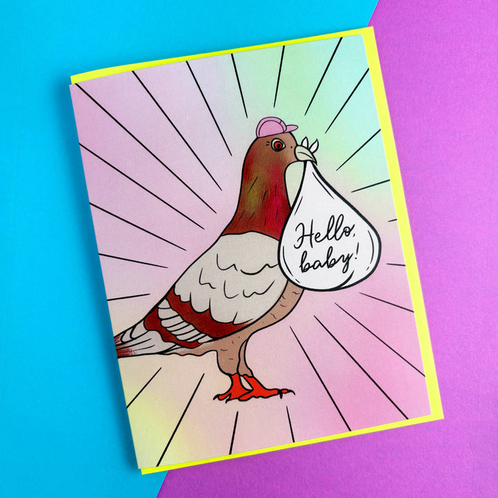 Hello Baby Pigeon Card: Clear sleeve
