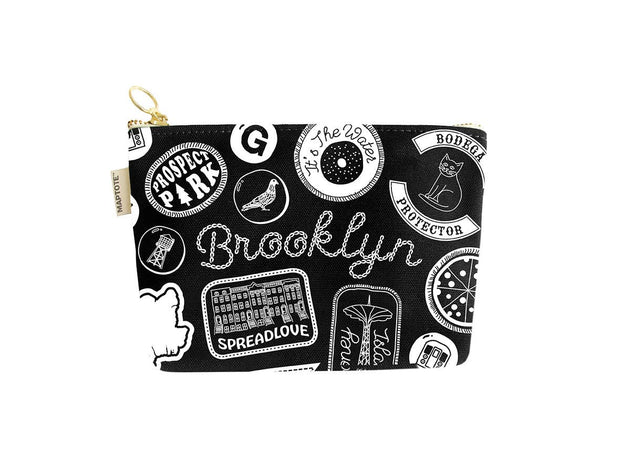 Brooklyn Pins & Patches Zipped Pouch: Black