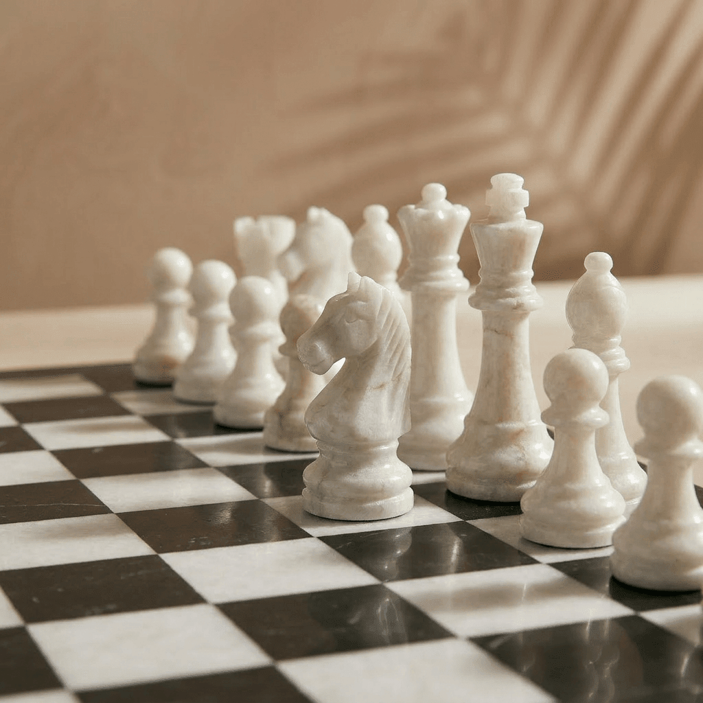 Marble Chess Set with Storage Case - Black and White