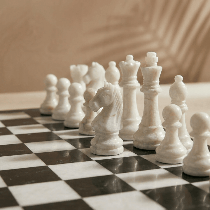 Marble Chess Set with Storage Case - Black and White