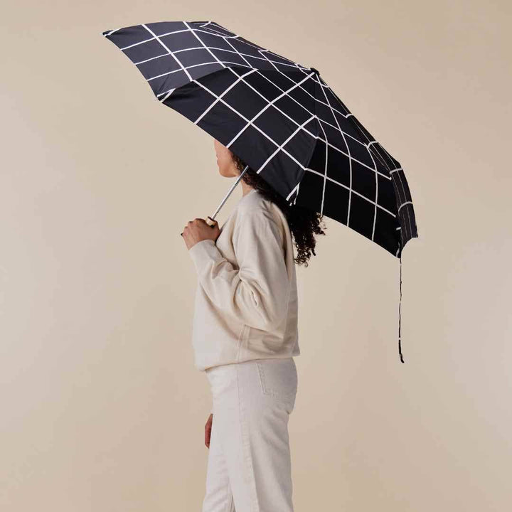 Stylish Black Grid Compact Eco-friendly Duck Umbrella