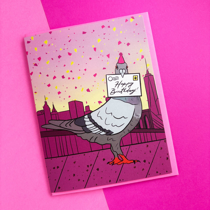 New York Pigeon Birthday Card: Clear sleeve