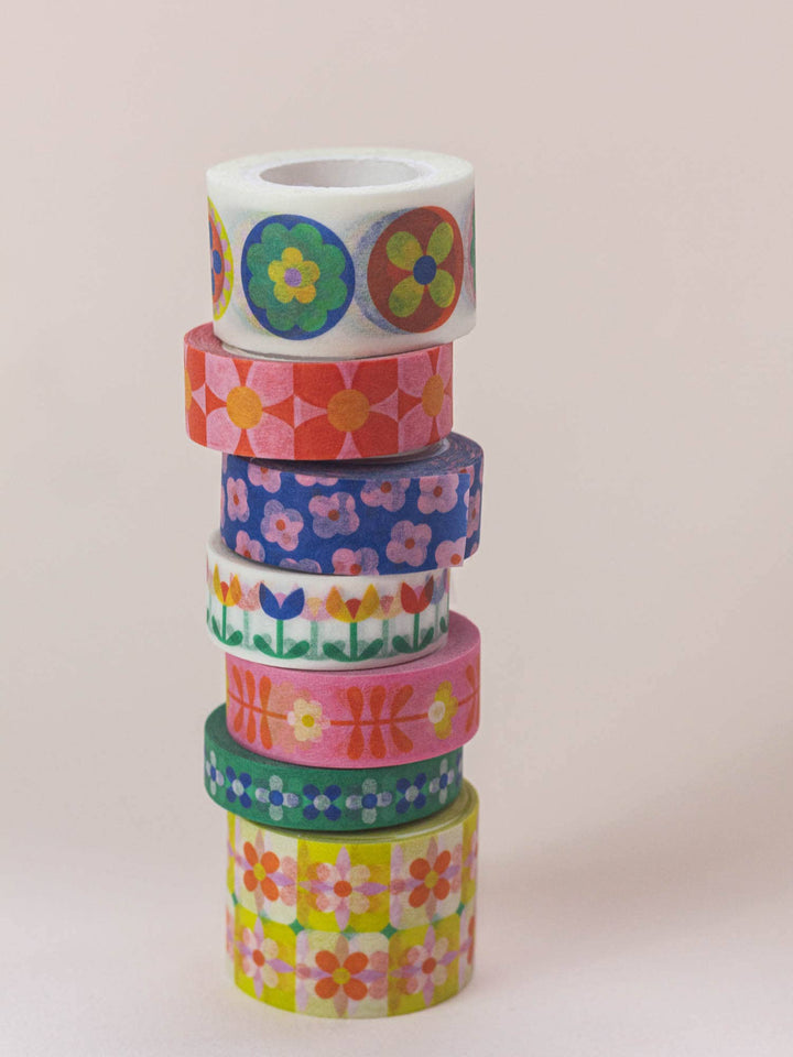 Folk Fleurs 25mm • Retro Flowers Wide Washi Tape