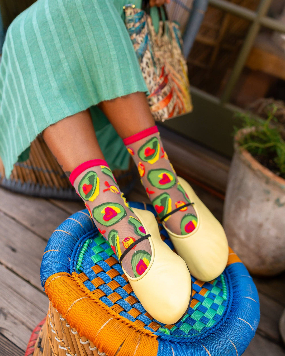 Avocado Lover Sheer Crew Sock