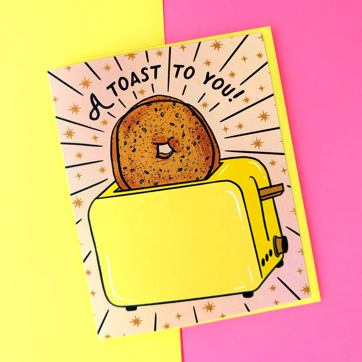 Everything Bagel Toast Congratulations Card: Clear sleeve