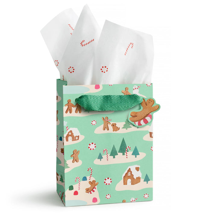 Mint Gingerbread Village Gift Bag, Small