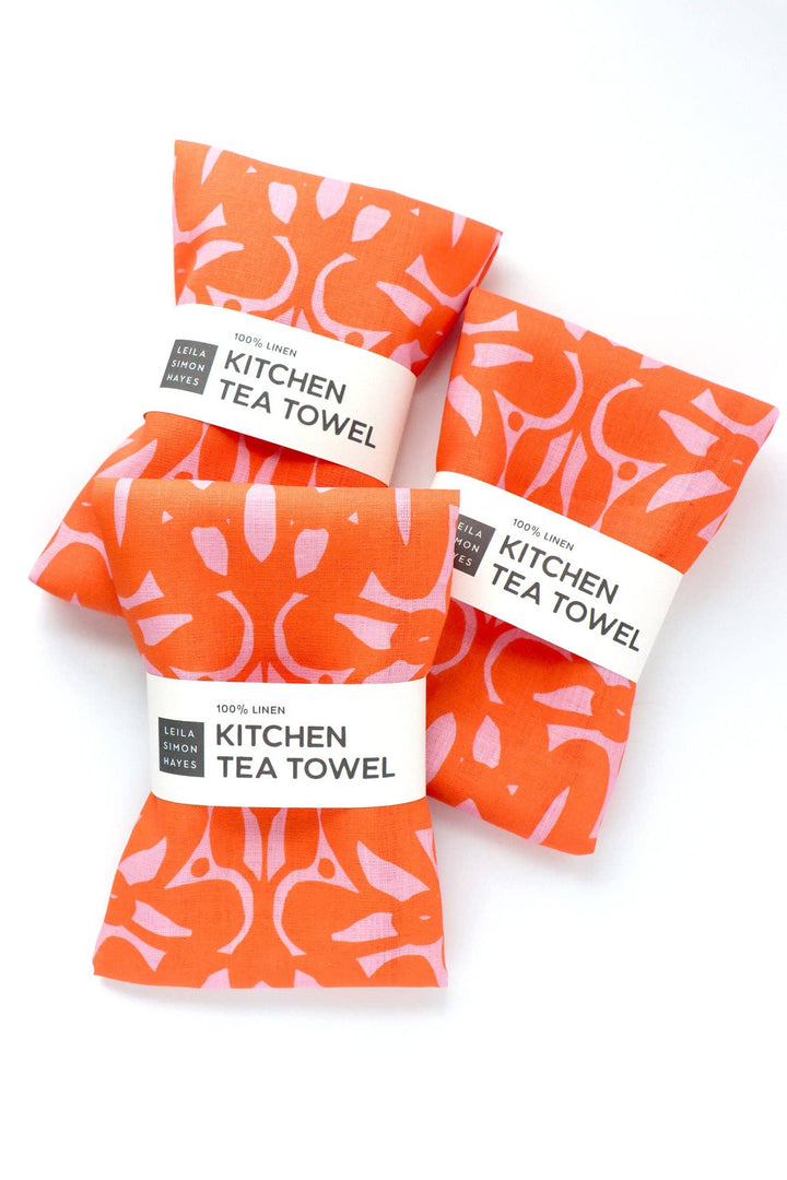 Trellis Tea Towel, orange-red