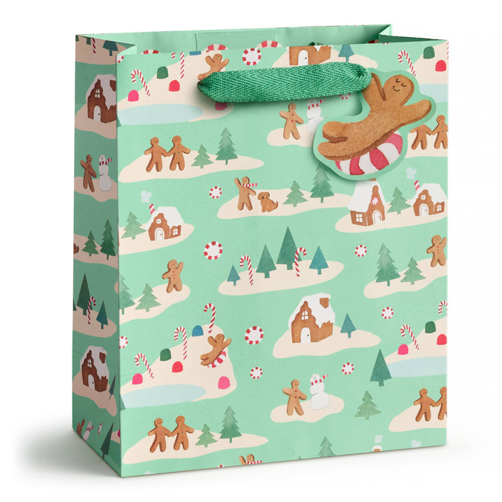 Mint Gingerbread Village Gift Bag, Medium