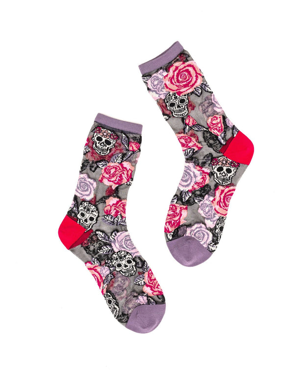 NEW FW25 STYLE: Skulls & Roses Black Sheer Crew Sock