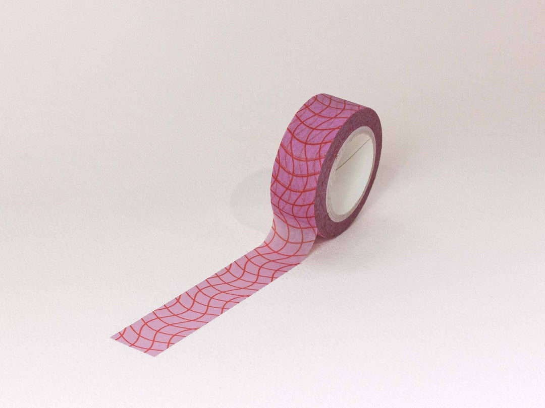 Pink wavy Grid  15mm • Wavy Grid Washi Tape