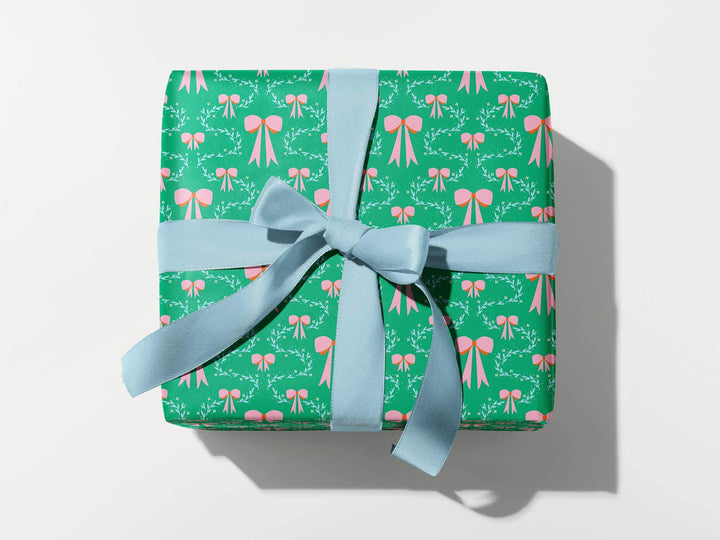 Coquette Christmas (Green) • Holly and Bows Wrapping Paper