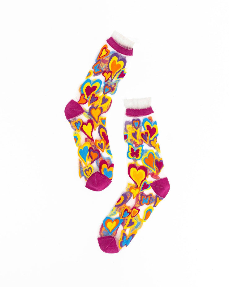 Y2K Hearts Ruffle Sheer Crew Sock