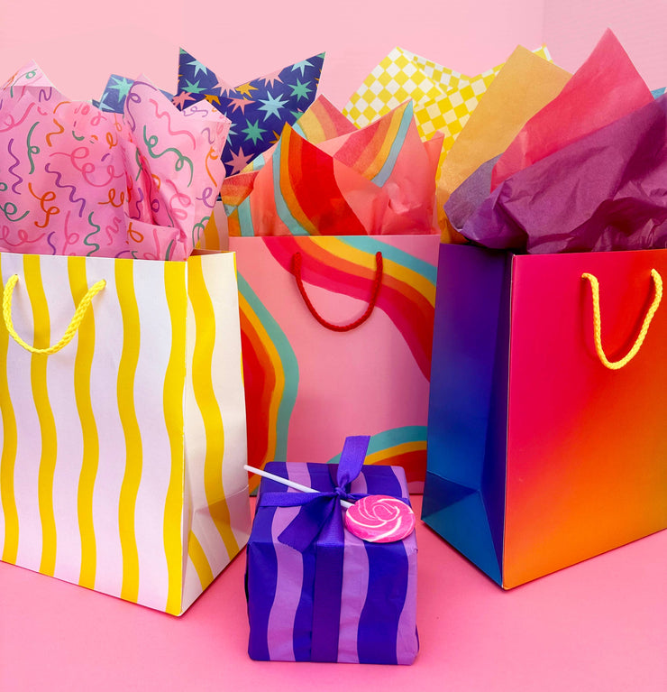 Yellow Fussy Stripe Gift Bag