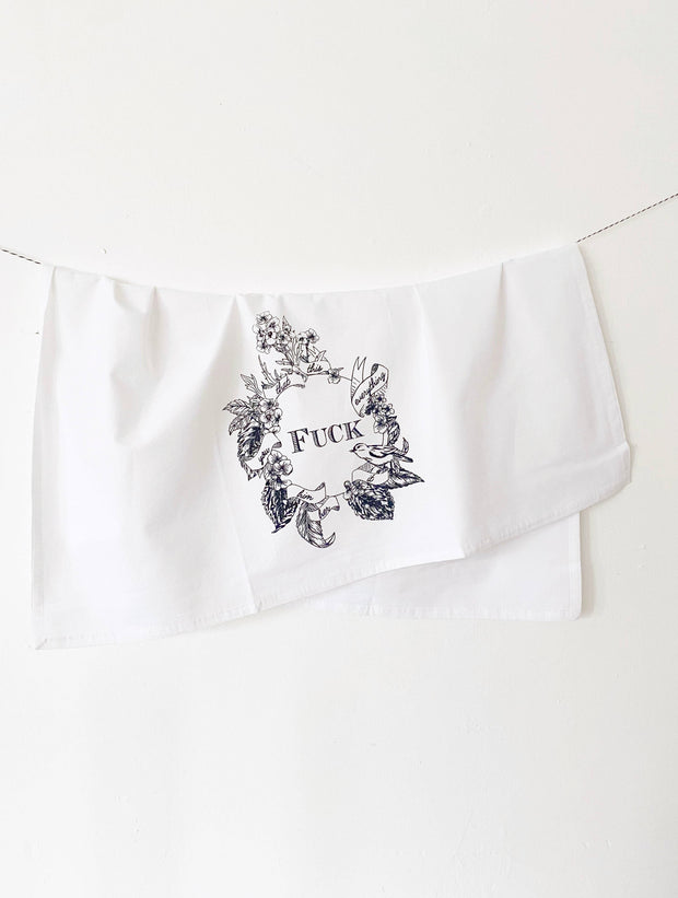 Fuck Everything - BLACK/WHITE Flowers Funny Kitchen Towel