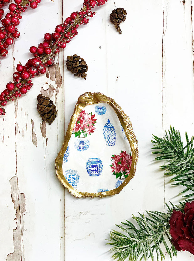 Poinsettia Ginger Jar Oyster Trinket Dish