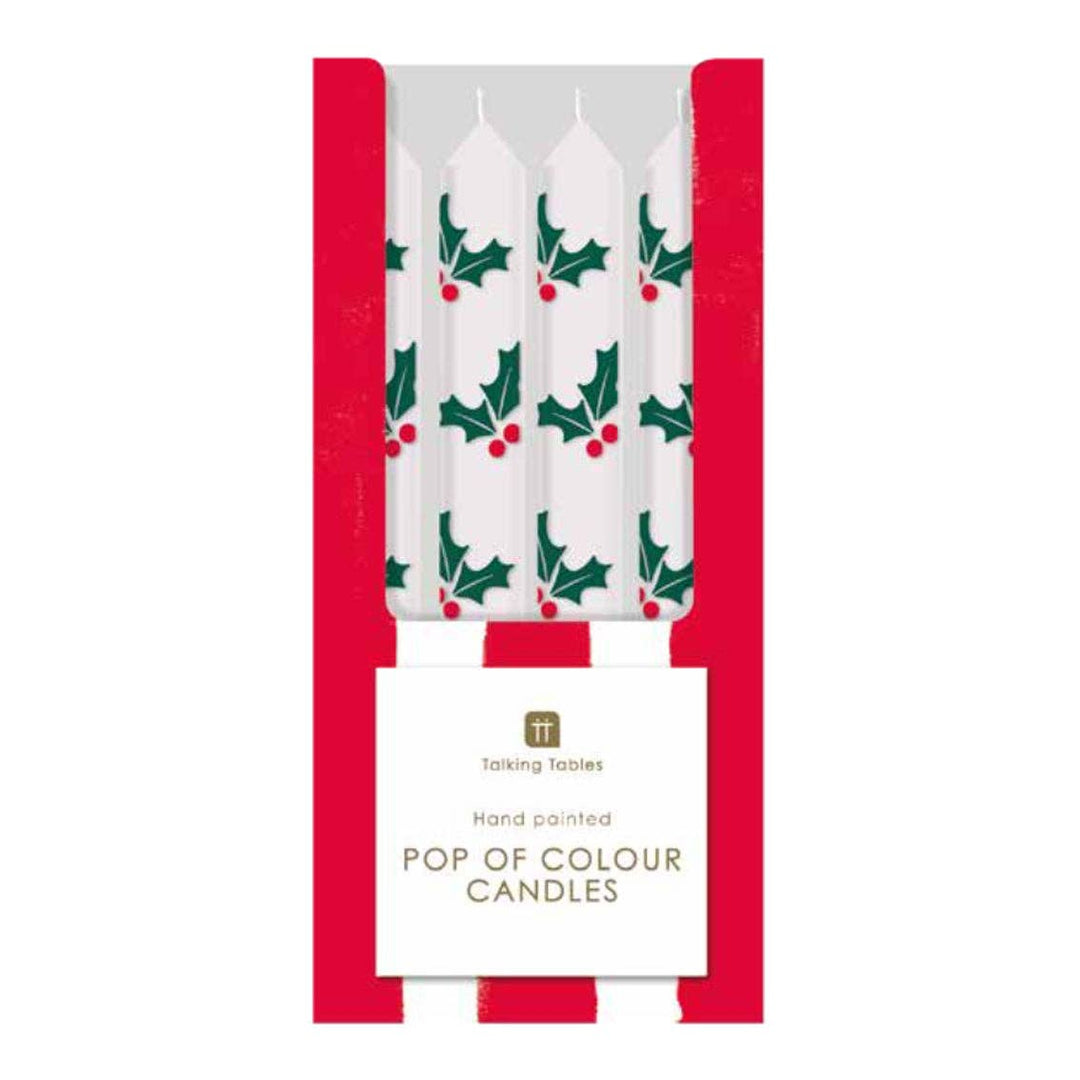 Holly Christmas Taper Candles