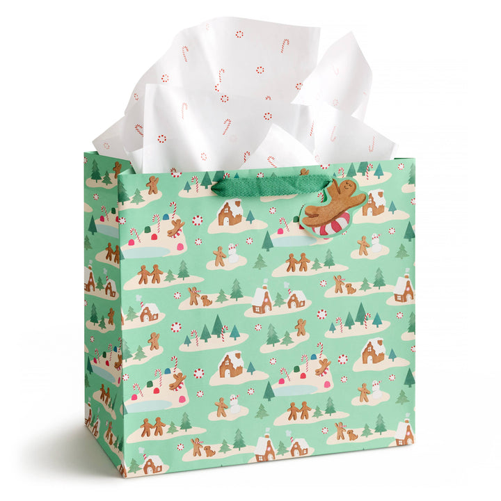 Mint Gingerbread Village Gift Bag, Large