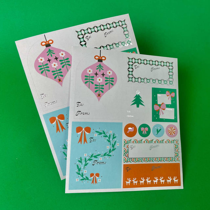 Silver Foil Writeable Holiday Gift Tag Sticker Sheet Set