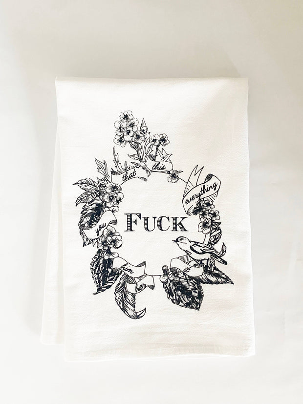 Fuck Everything - BLACK/WHITE Flowers Funny Kitchen Towel