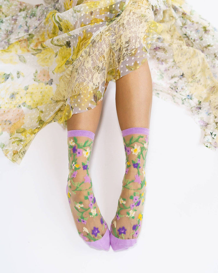 Heart Floral Sheer Crew Sock