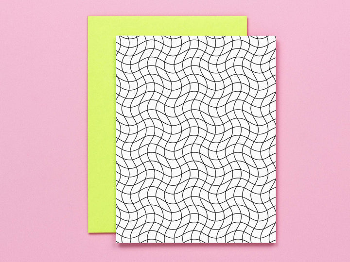 Grid Noir Wavy Grid Pattern Blank Card