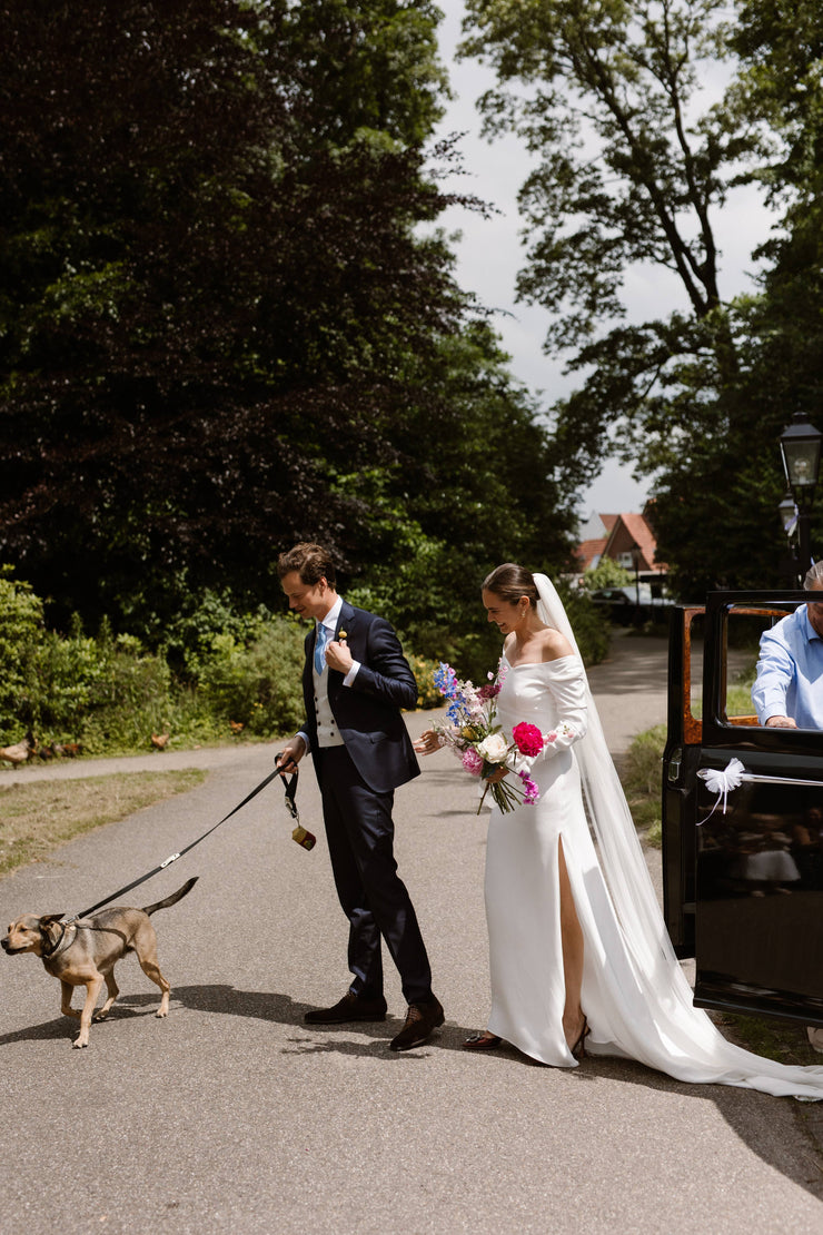 The Fritz Dog Leash | Black Tie White Sand | Bridal: Small