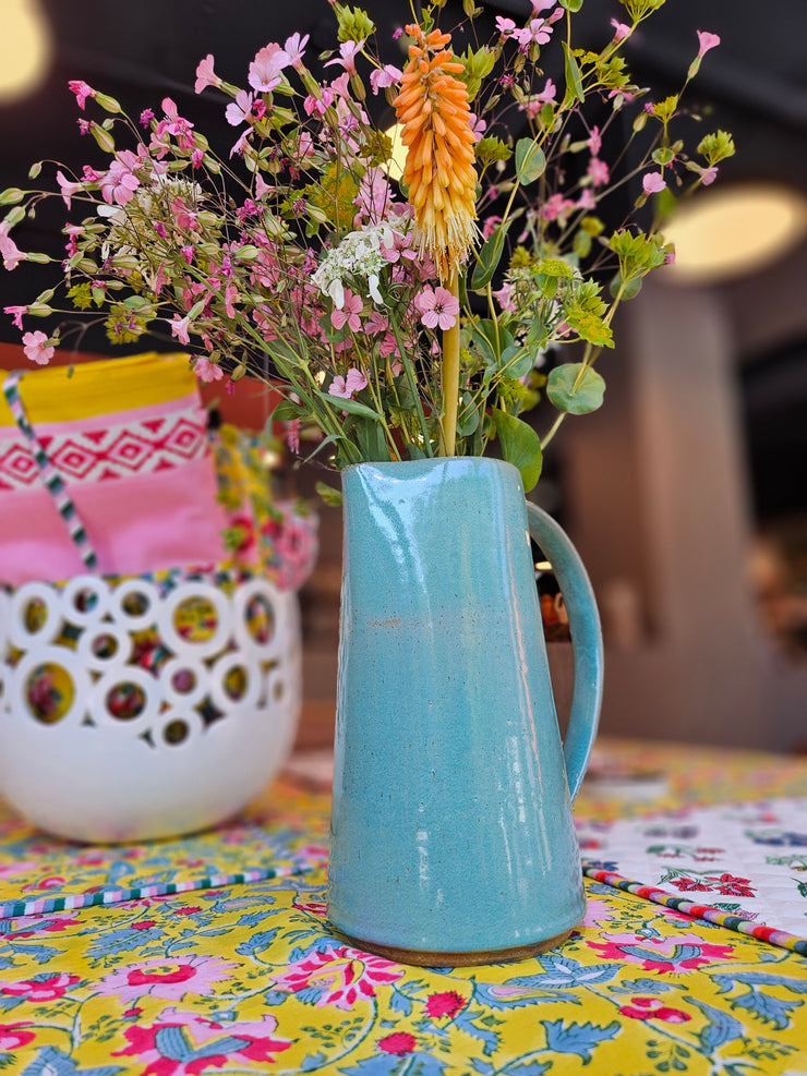 Tall Green Handled Pitcher Vase