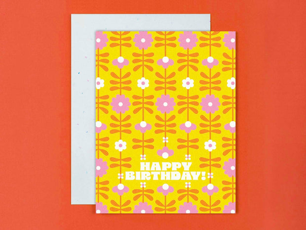 Retro Flower Tower Birthday Card