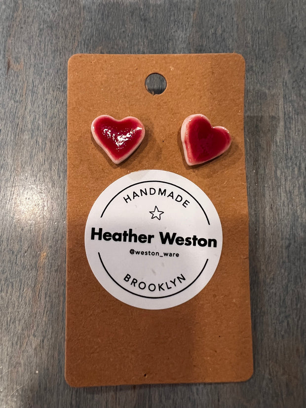 Red heart ceramic earrings