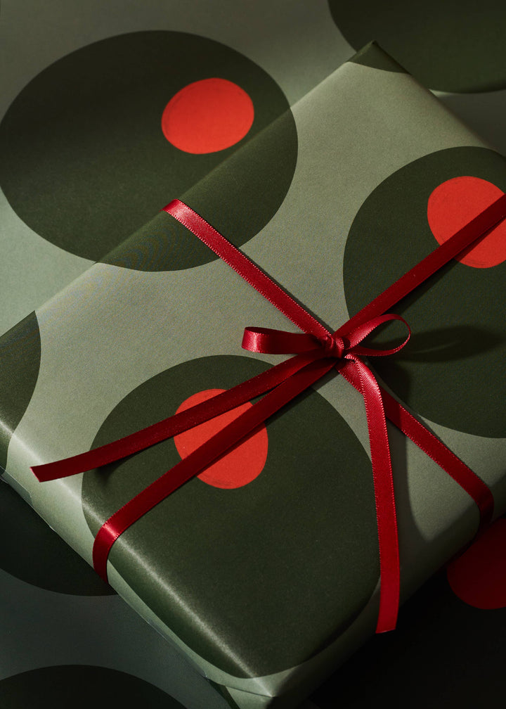 Olive and Red Stripe Double Sided Gift Wrap | Set of 3 Sheets