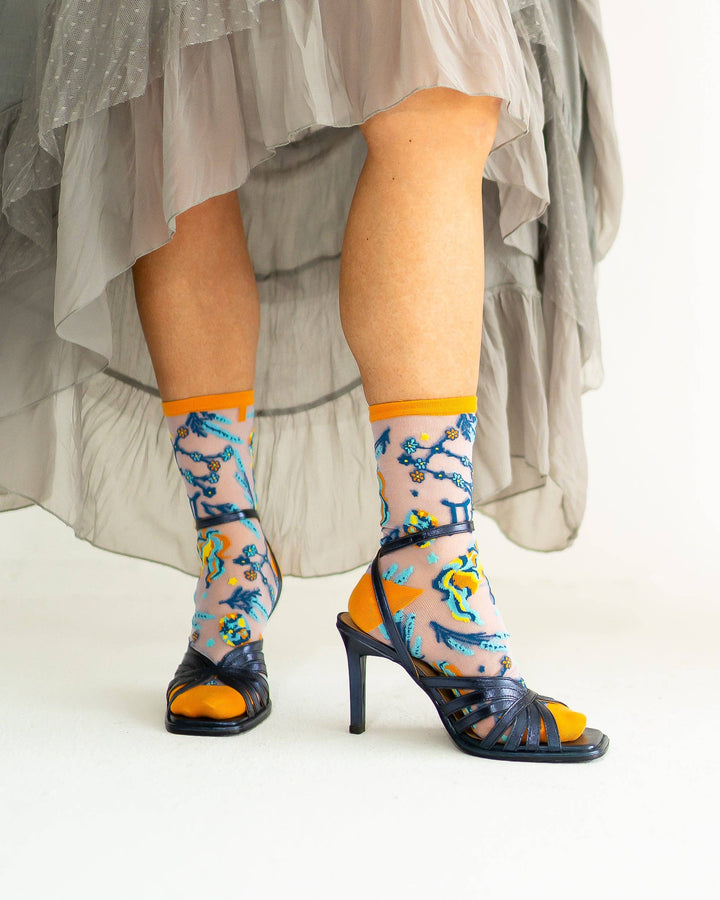Gemini Zodiac Shimmer Sheer Crew Sock
