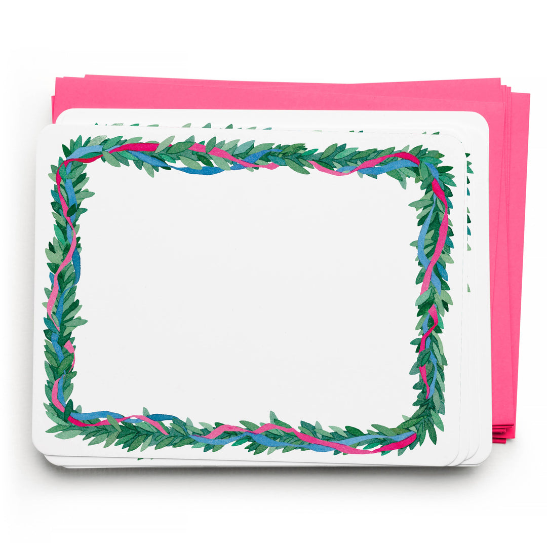 Colorful Wreath Flat Notecard Set, 8 Cards & Envelopes