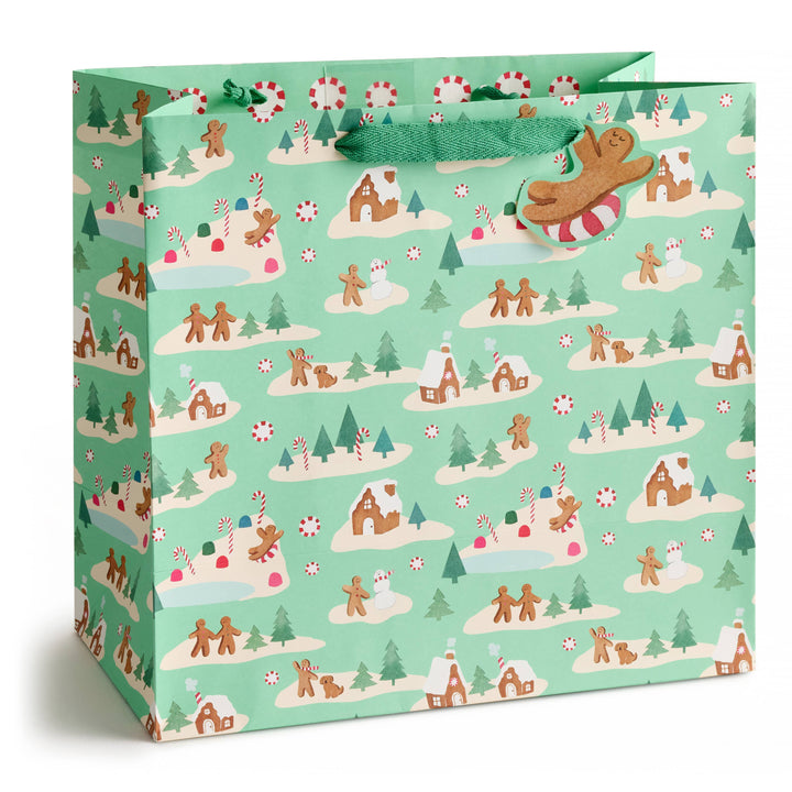 Mint Gingerbread Village Gift Bag, Large
