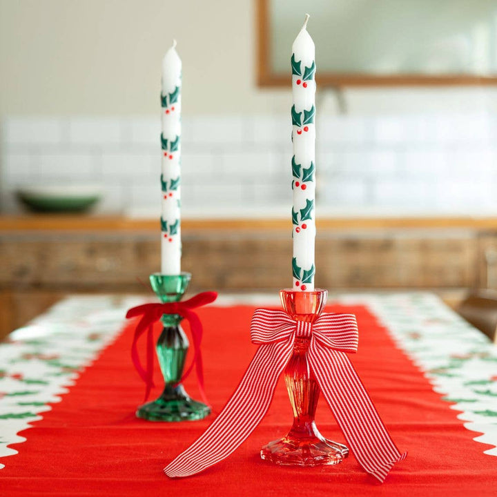 Holly Christmas Taper Candles