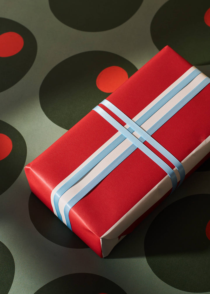 Olive and Red Stripe Double Sided Gift Wrap | Set of 3 Sheets