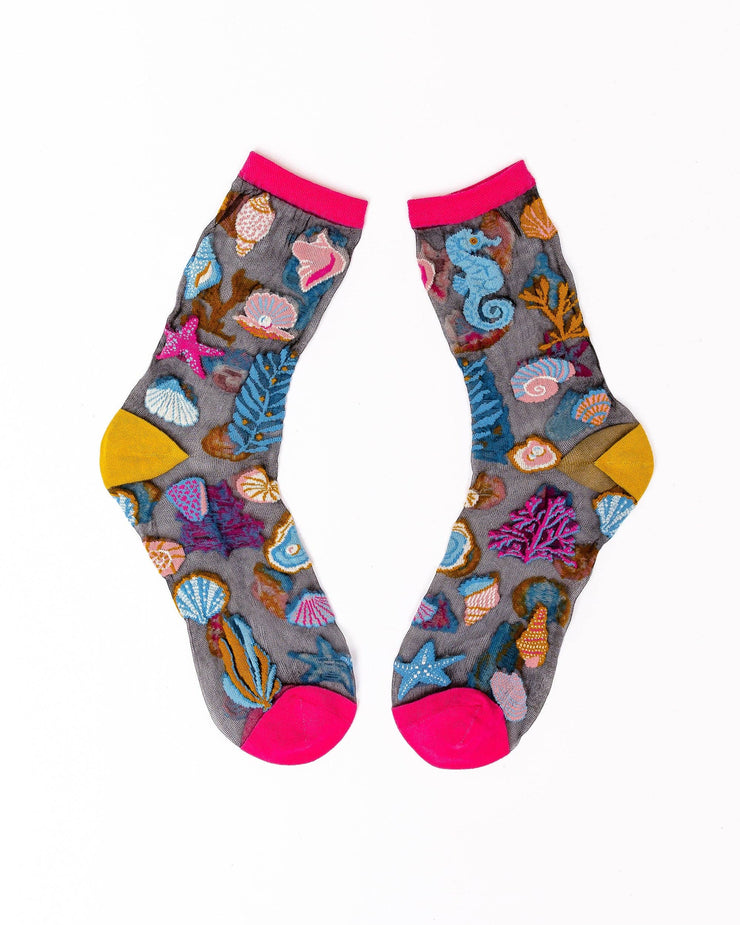 Under the Sea Black Sheer Crew Sock