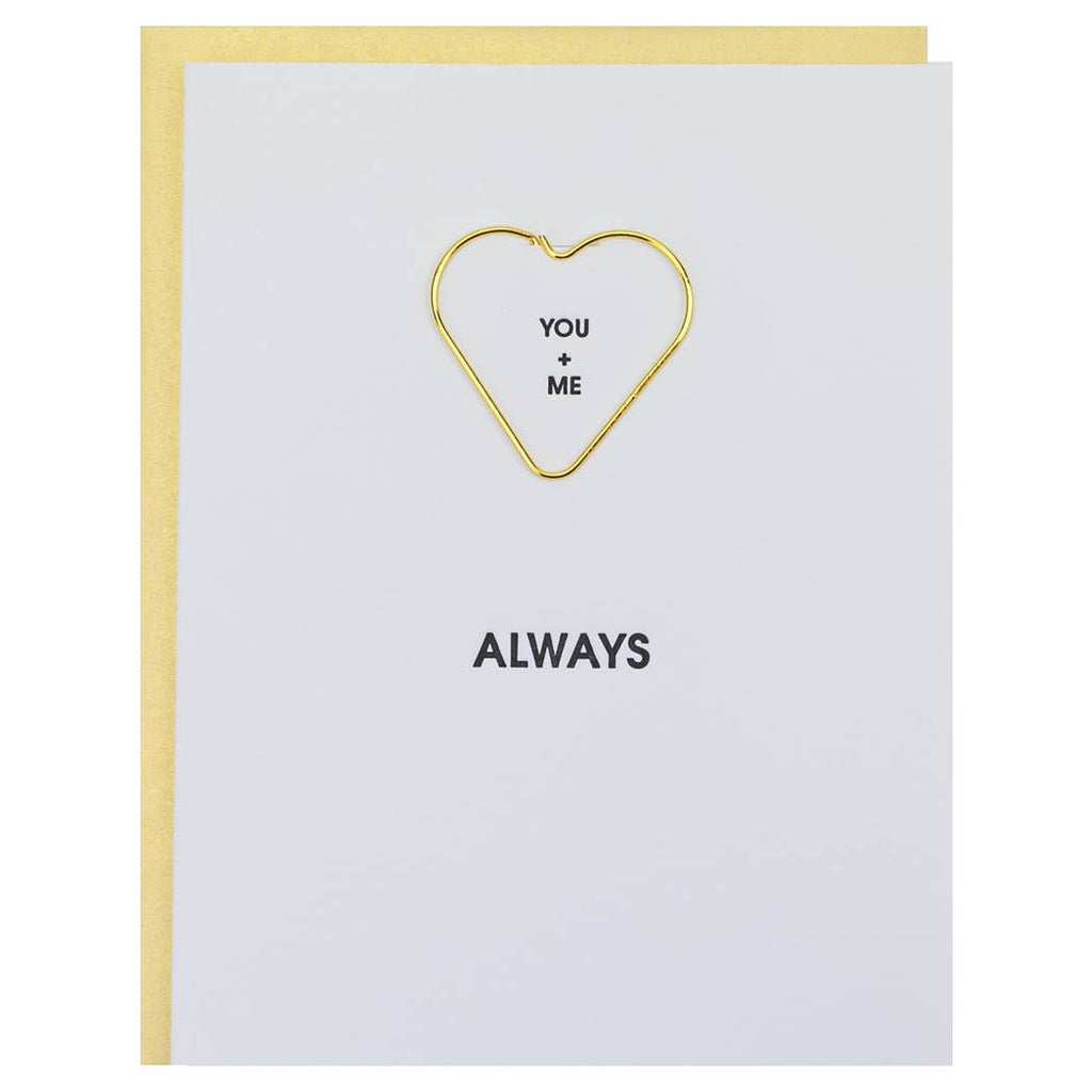 You + Me Always Heart Paper Clip Letterpress Card