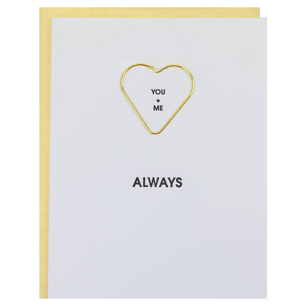 You + Me Always - Heart Paper Clip Letterpress Card