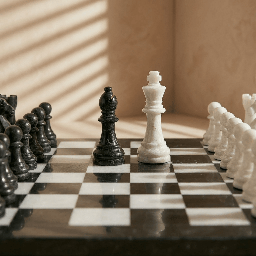 Marble Chess Set with Storage Case - Black and White