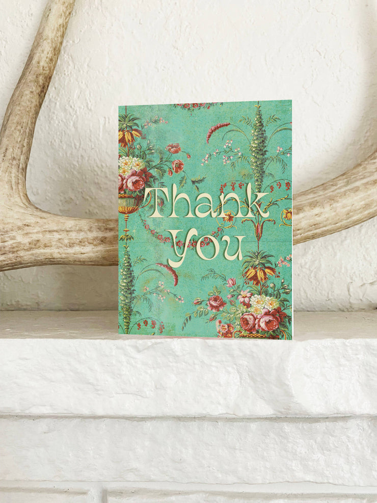 Thank You Flowers Card - Mint Green Floral Greeting Card