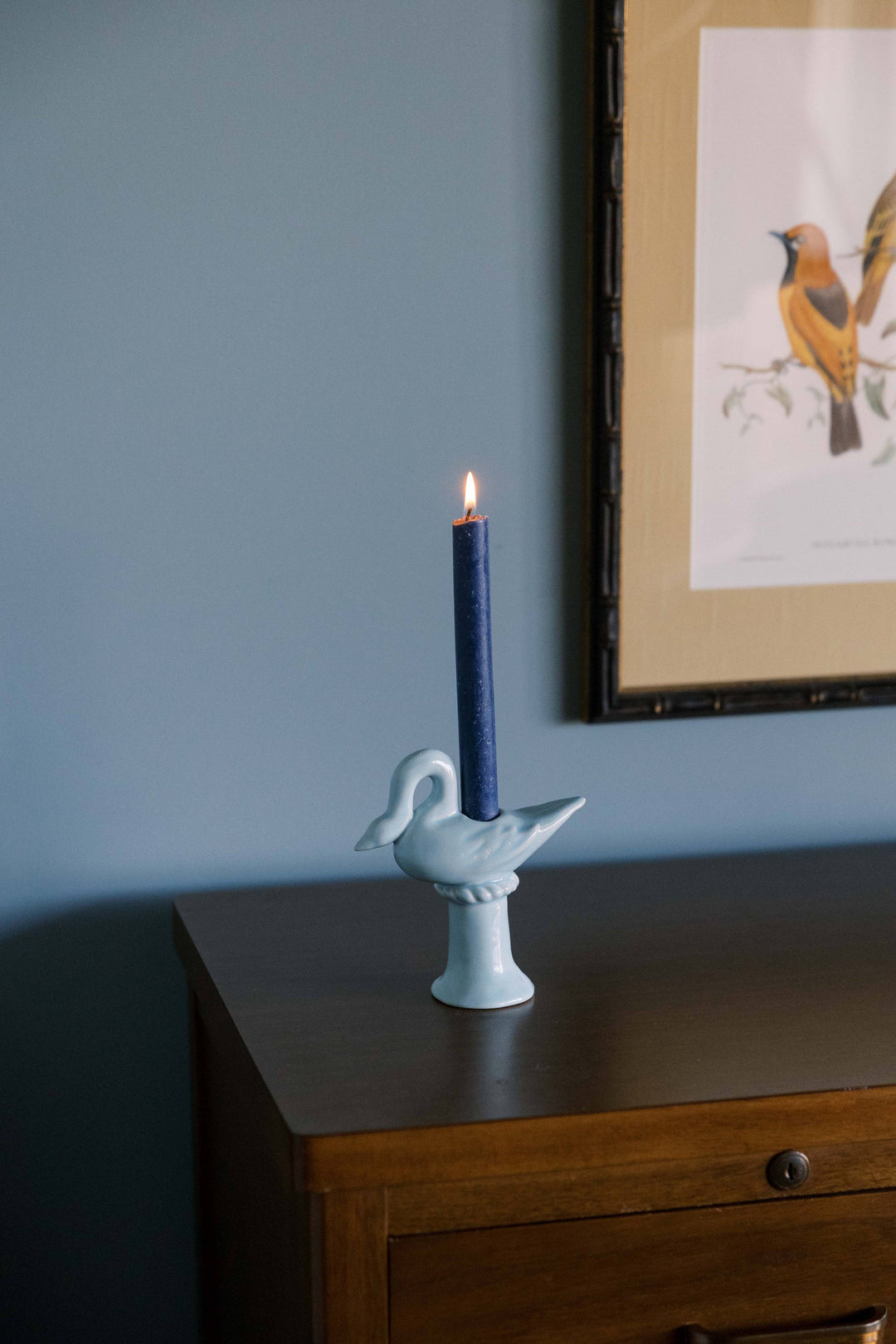Nordic Swan Candlestick Holder | Blue