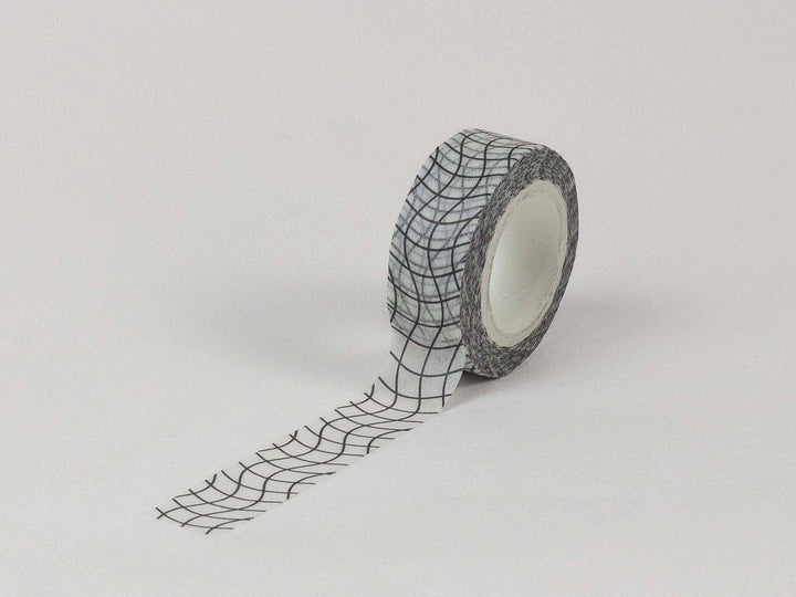 Grid Noir Black and White Wavy Grid Washi Tape – 15mm