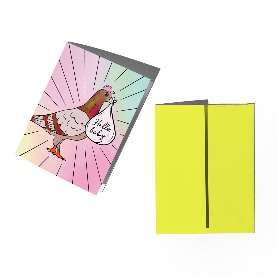 Hello Baby Pigeon Card: Clear sleeve