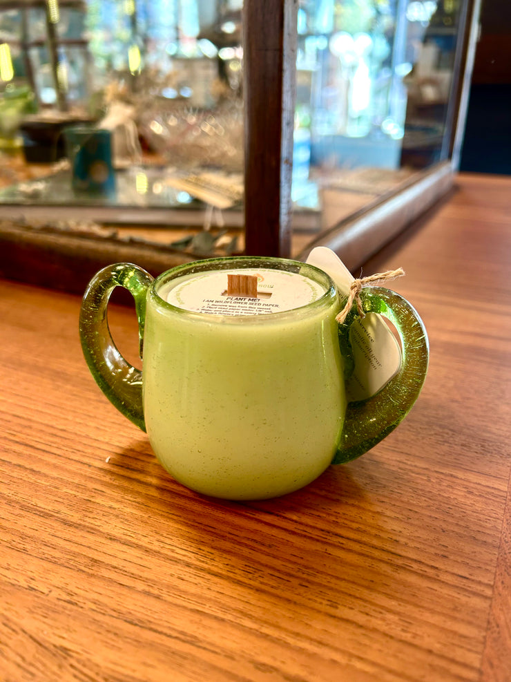 Green Glass Double Handled Cup