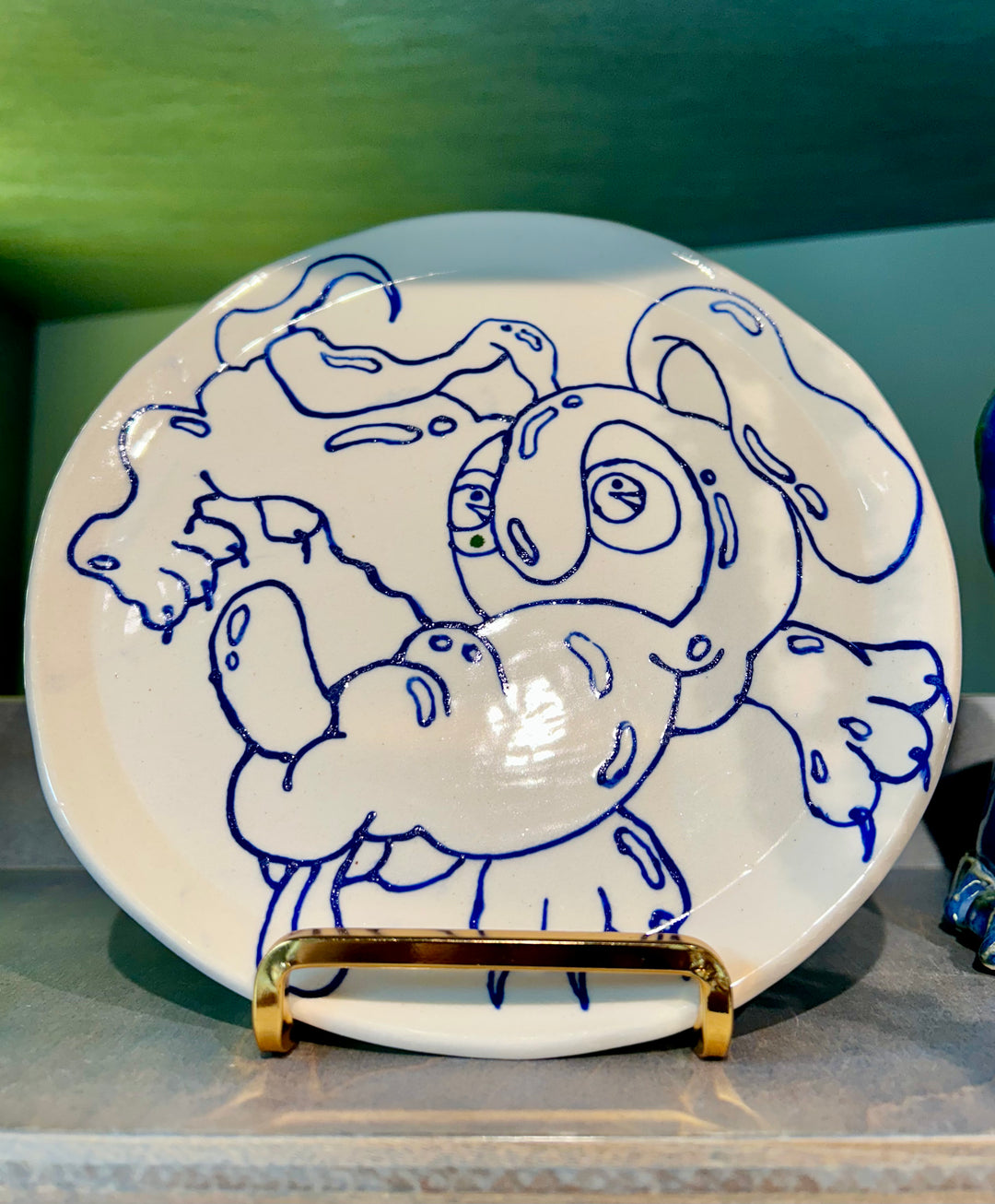 Hand Painted Blue on Stoneware Plate