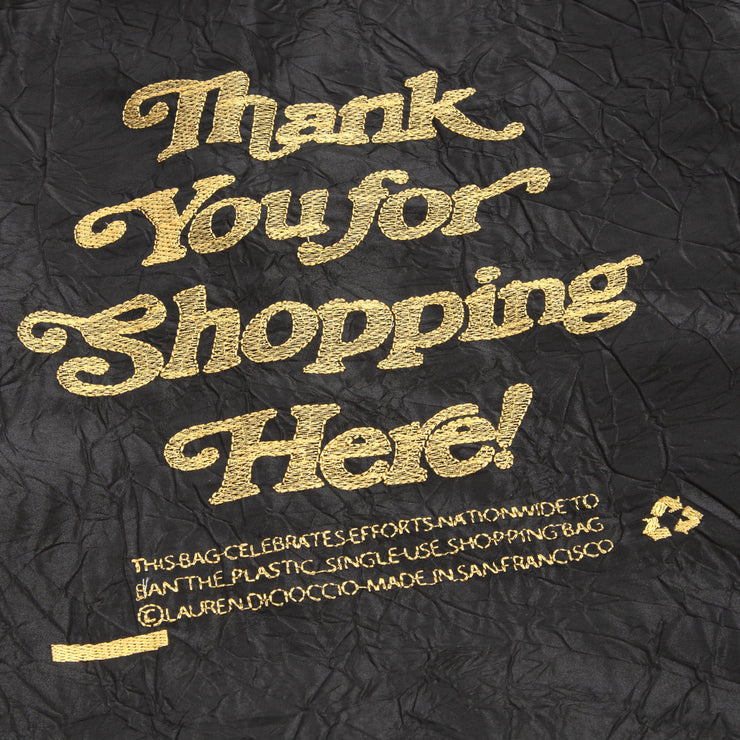 THANK YOU SHOPPING HERE / Gold Thread on Black Fabric