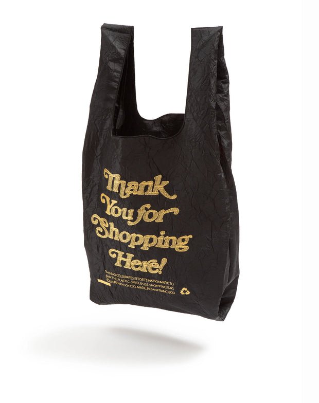 THANK YOU SHOPPING HERE / Gold Thread on Black Fabric