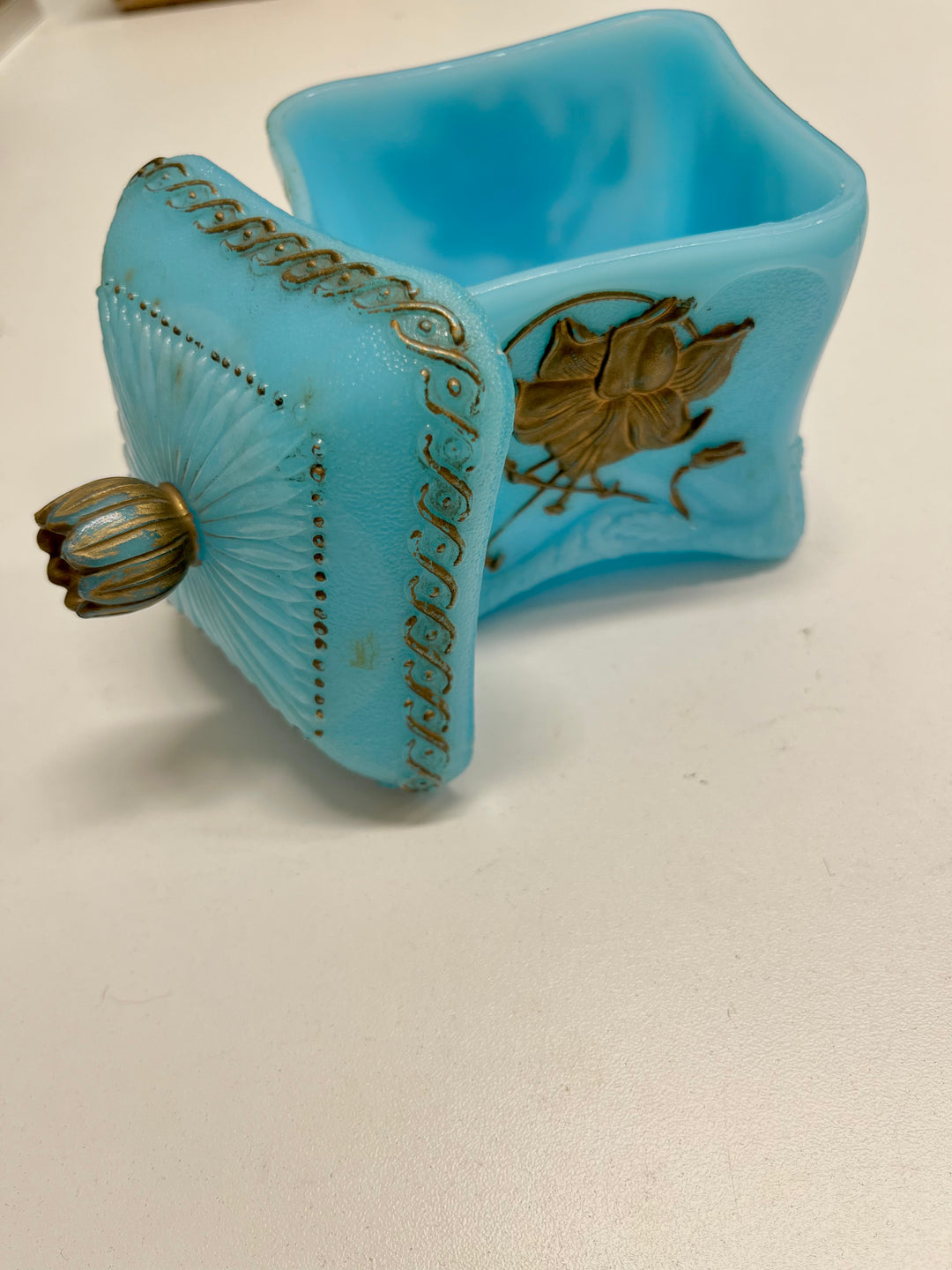 Baby Blue Antique Glass Jewelry Dish