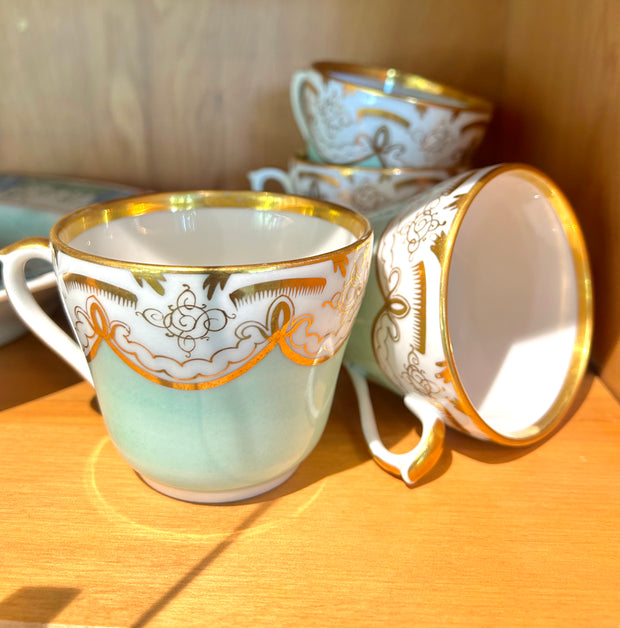 Vintage Gold and Light Torquoise Teacups & Saucer (Set of 6)