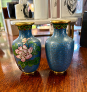 Vintage Blue Floral Cloisonne Vases (Pair)